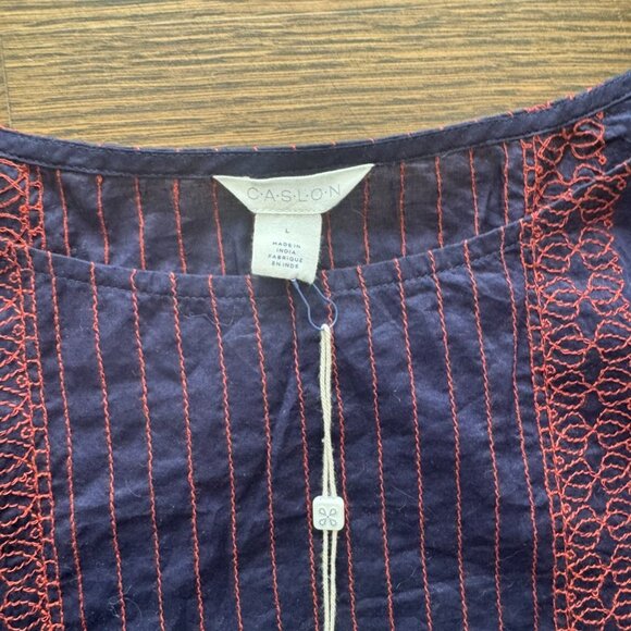 NWT CASLON Nordstrom embroidered drawstring tie top shirt blouse size Large - Picture 4 of 5
